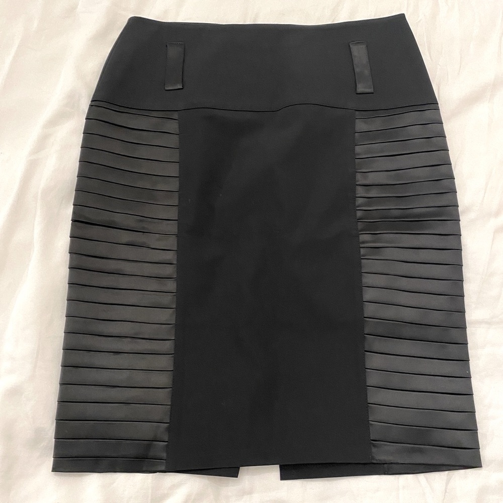 Faux Leather Trim Midi Skirt